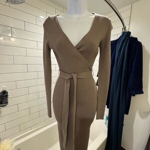 Taupe/Brown Wrap Dress